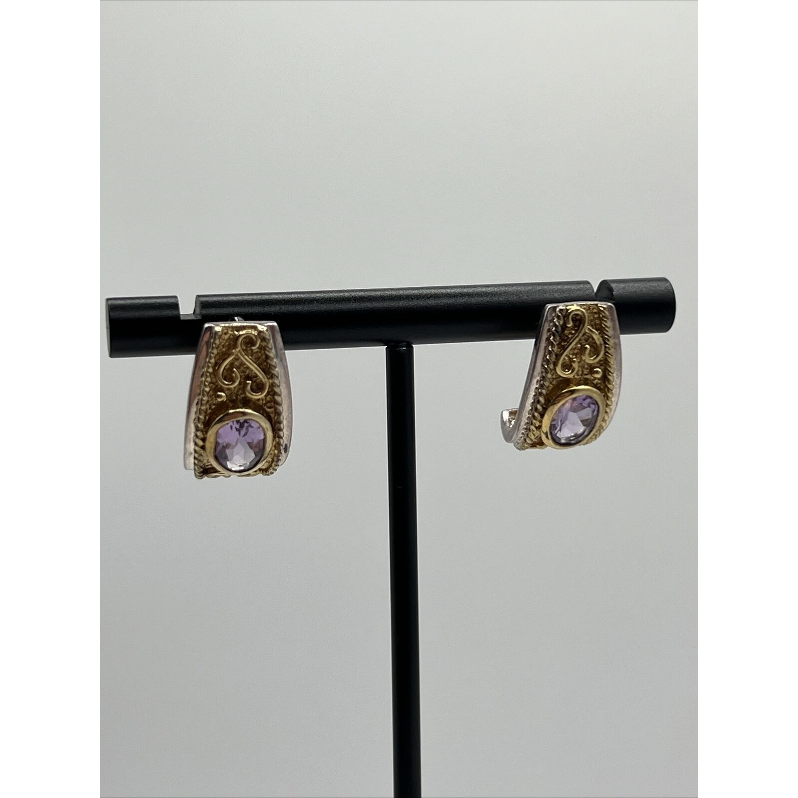 Designer Gold Vermeil Sterling Silver And Amethyst Earrings 45$